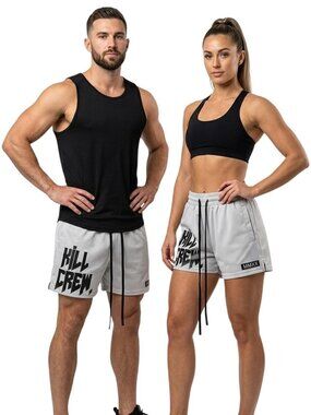 Kill Crew Muay Thai Shorts Mid Thigh Cut Silver Logo Unisex Size M
